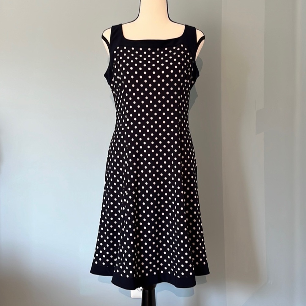 Chaps dress- navy polka dot